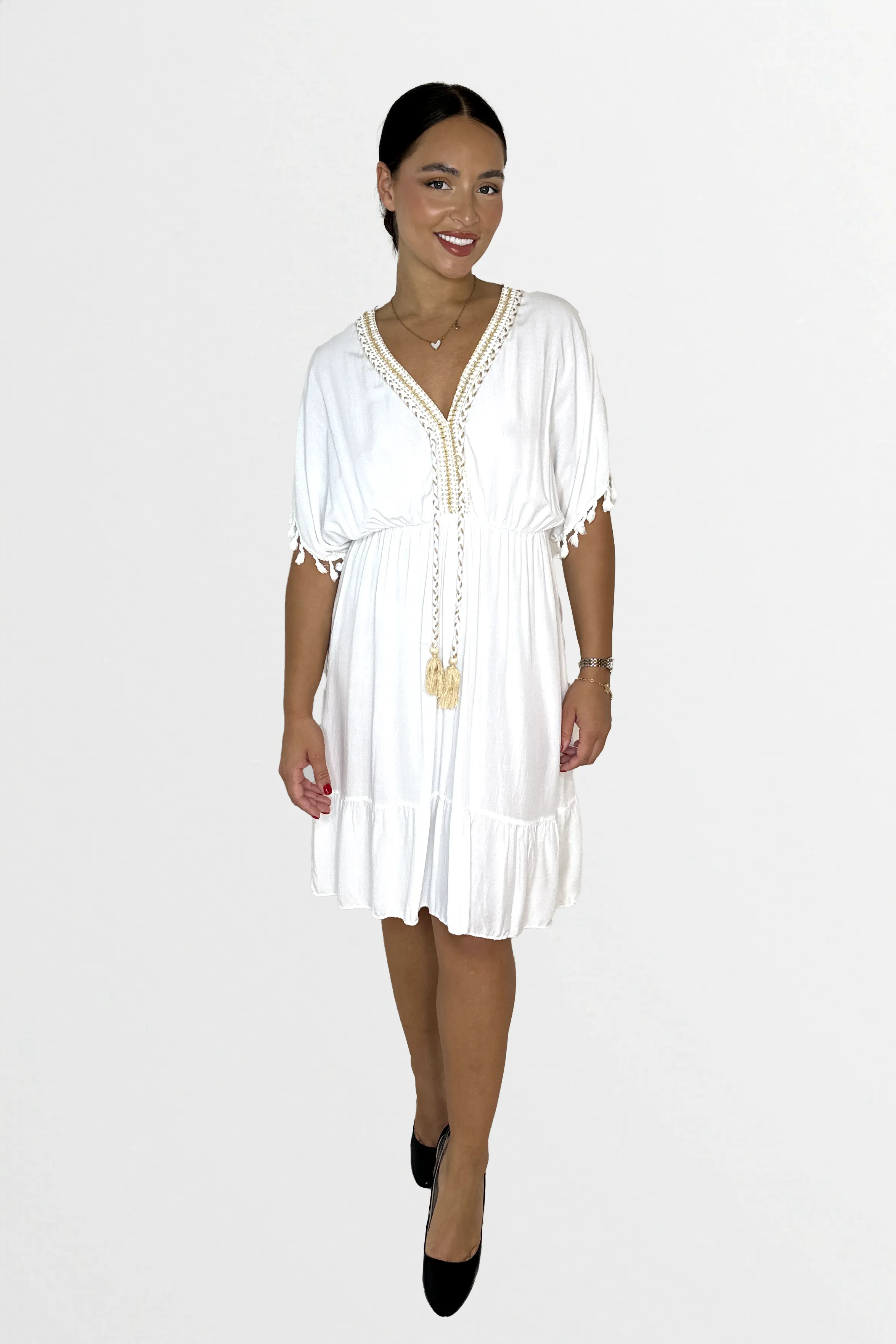 Lightweight Viscose Knee Length Tassel Bohemian Dress