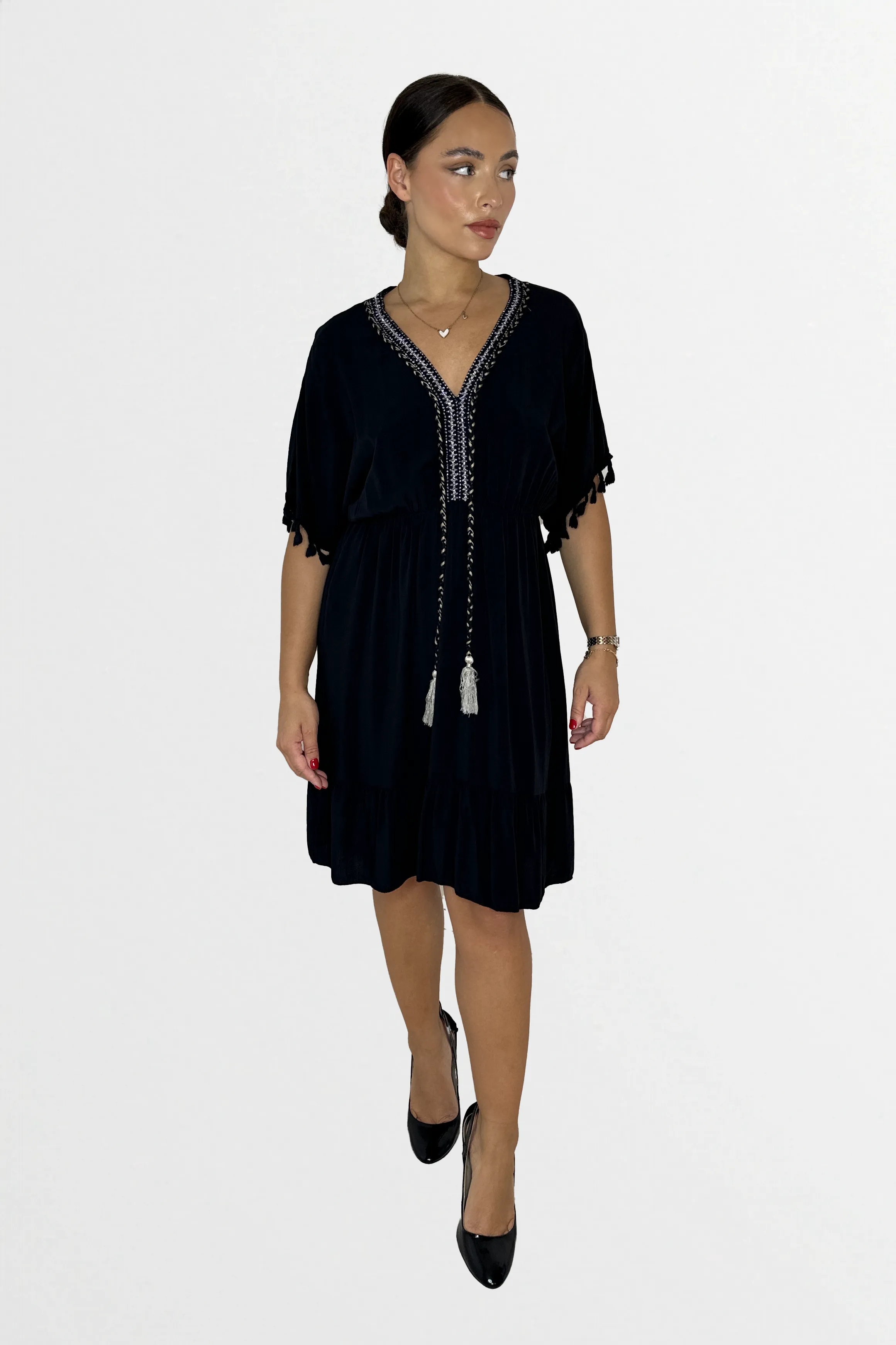 Lightweight Viscose Knee Length Tassel Bohemian Dress