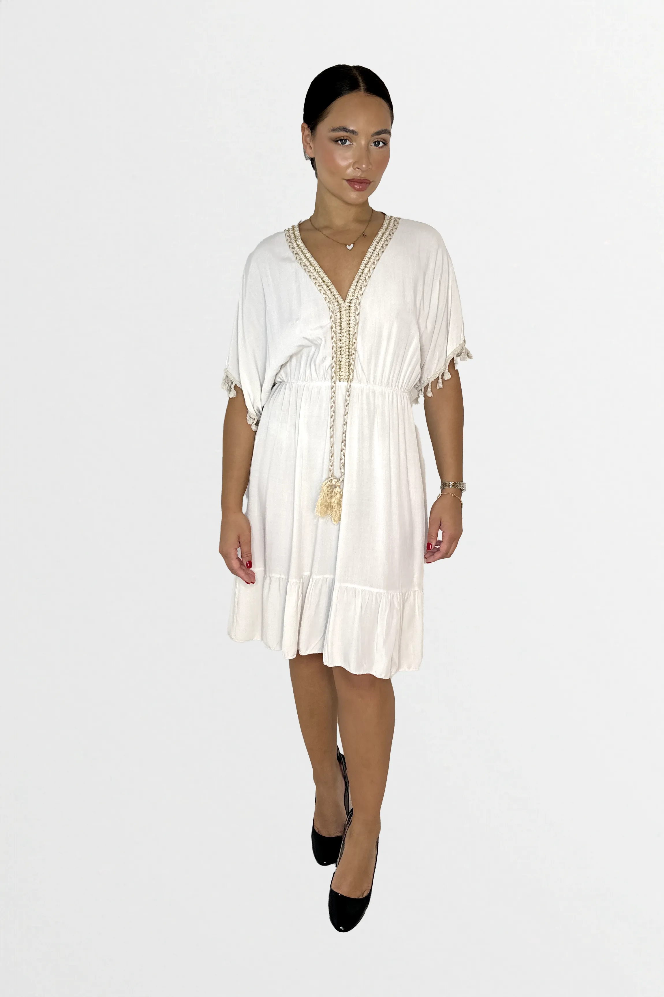 Lightweight Viscose Knee Length Tassel Bohemian Dress