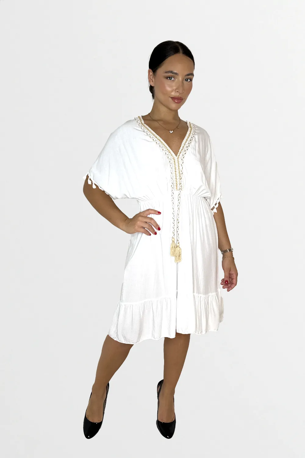 Lightweight Viscose Knee Length Tassel Bohemian Dress