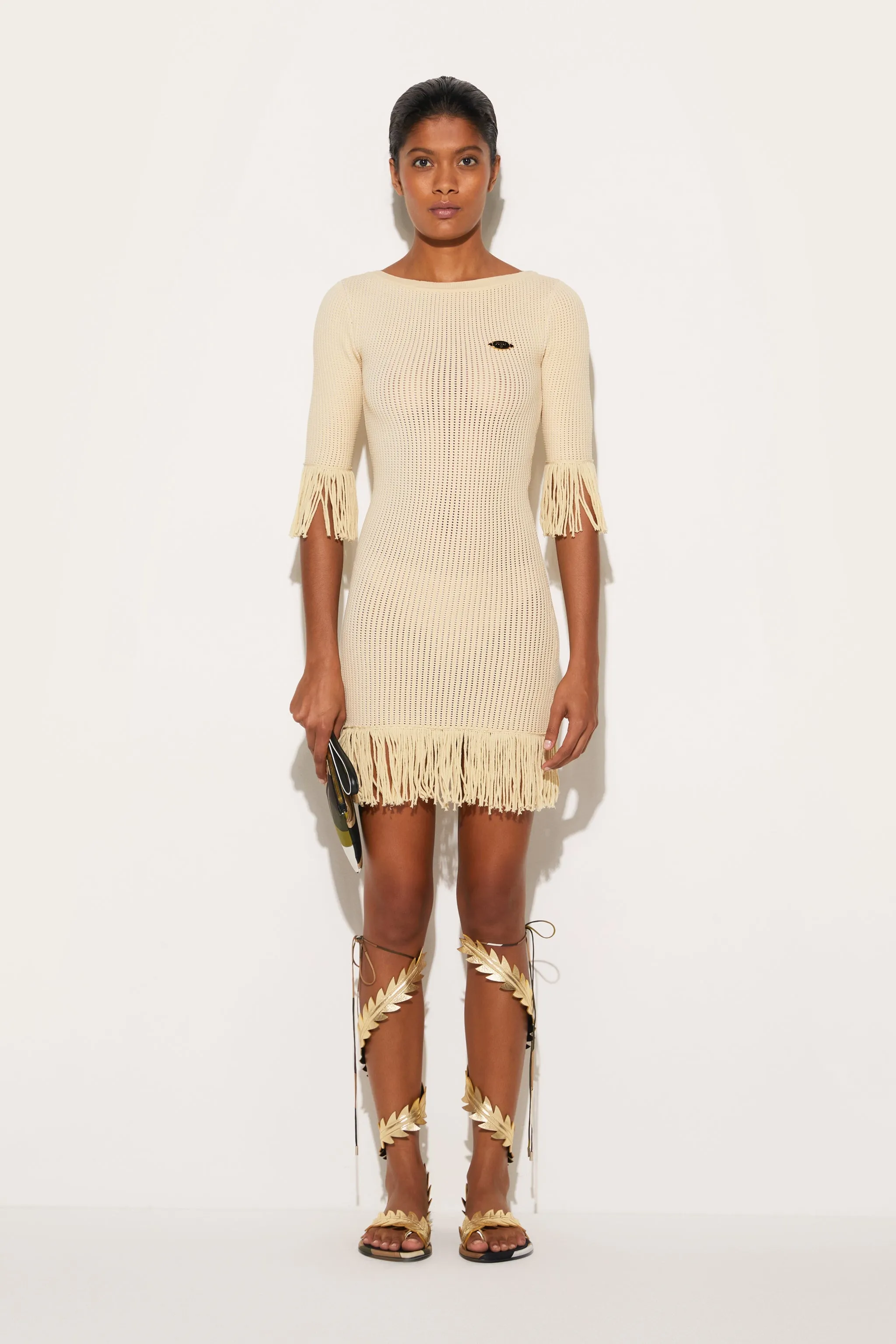 Logo-Plaque Fringed Dress