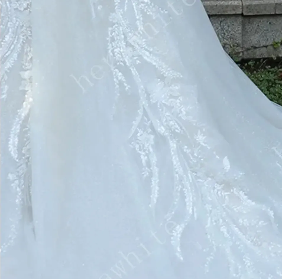 Long Sleeve Lace A-Line Gown with Plunging V-Neck