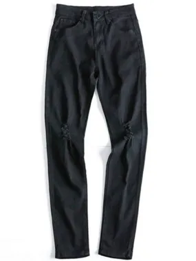 LONGBIDA Fashion Casual Straight Men Ripped Jeans Straight Leg
