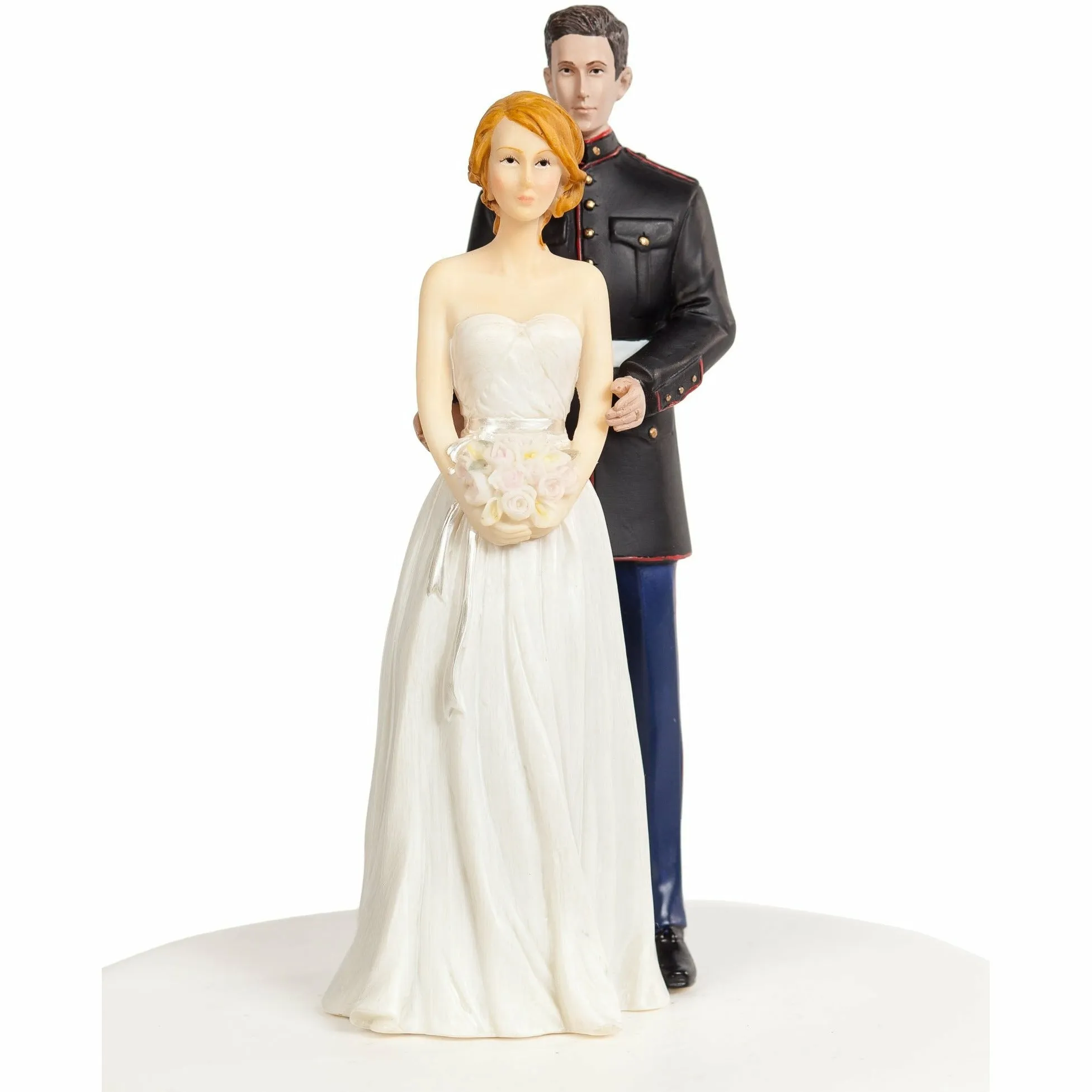 Marine Wedding Cake Topper - Caucasian Bride and Groom