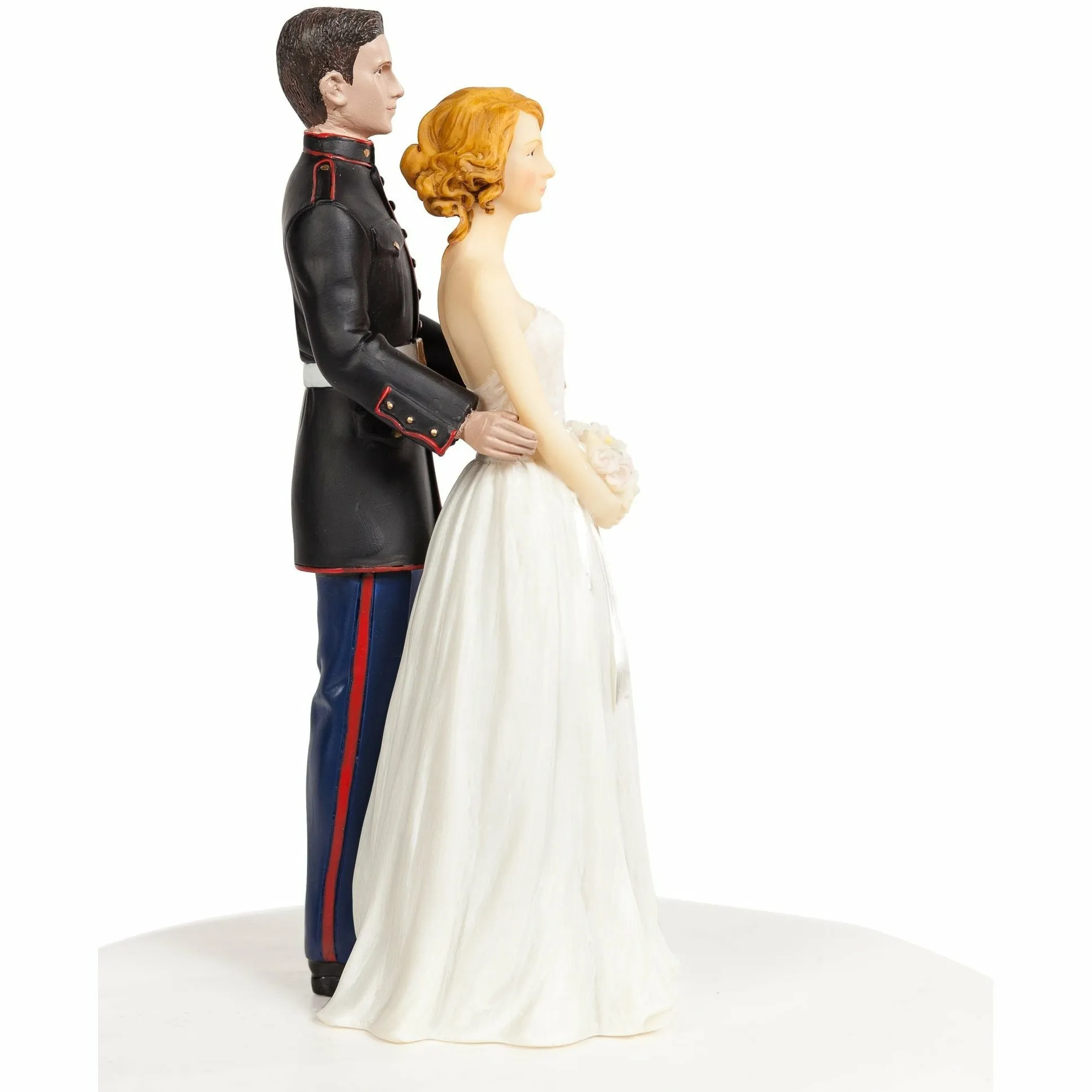 Marine Wedding Cake Topper - Caucasian Bride and Groom