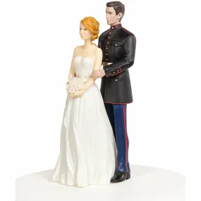 Marine Wedding Cake Topper - Caucasian Bride and Groom
