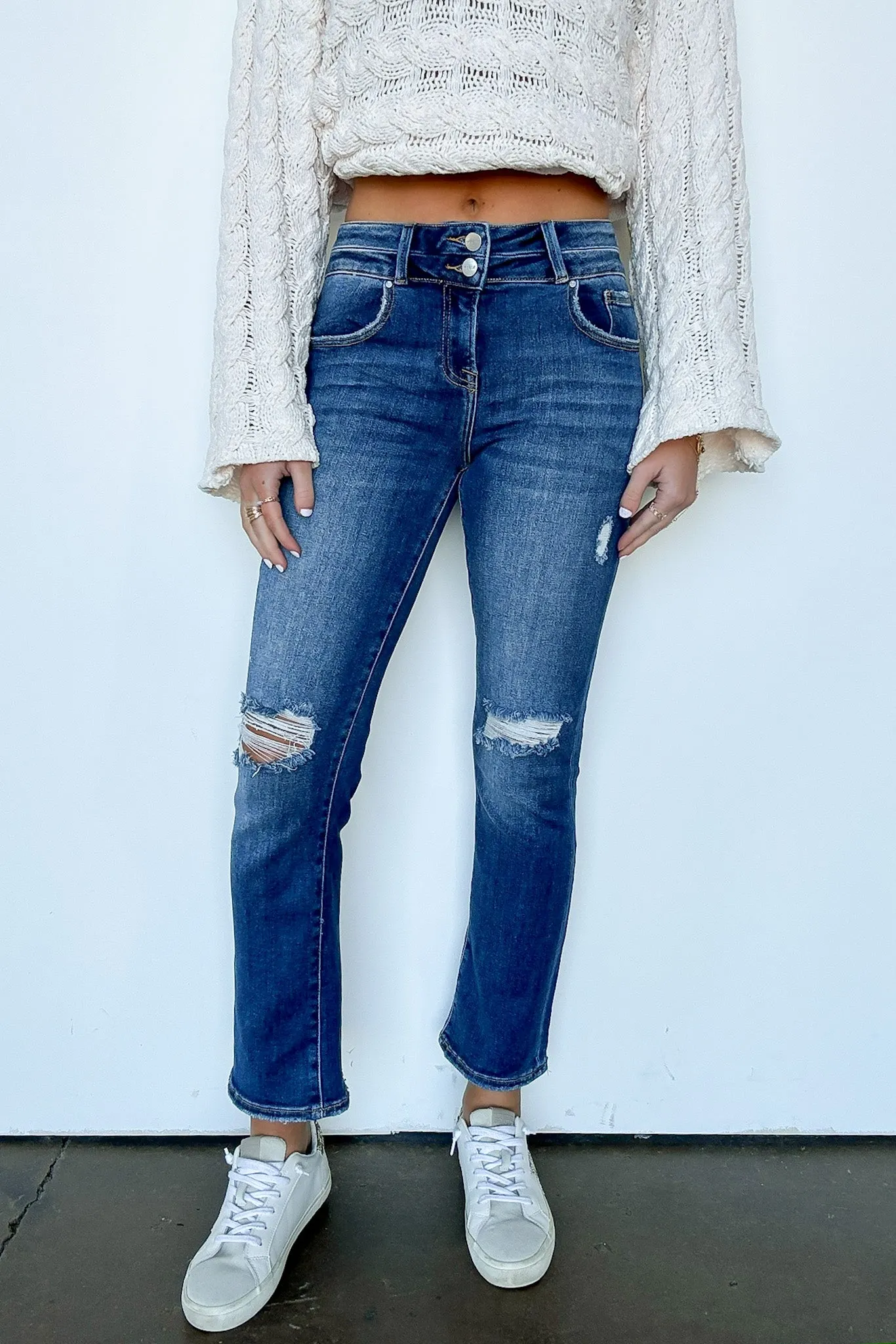 Marisse High Rise Distressed Slim Straight Jeans