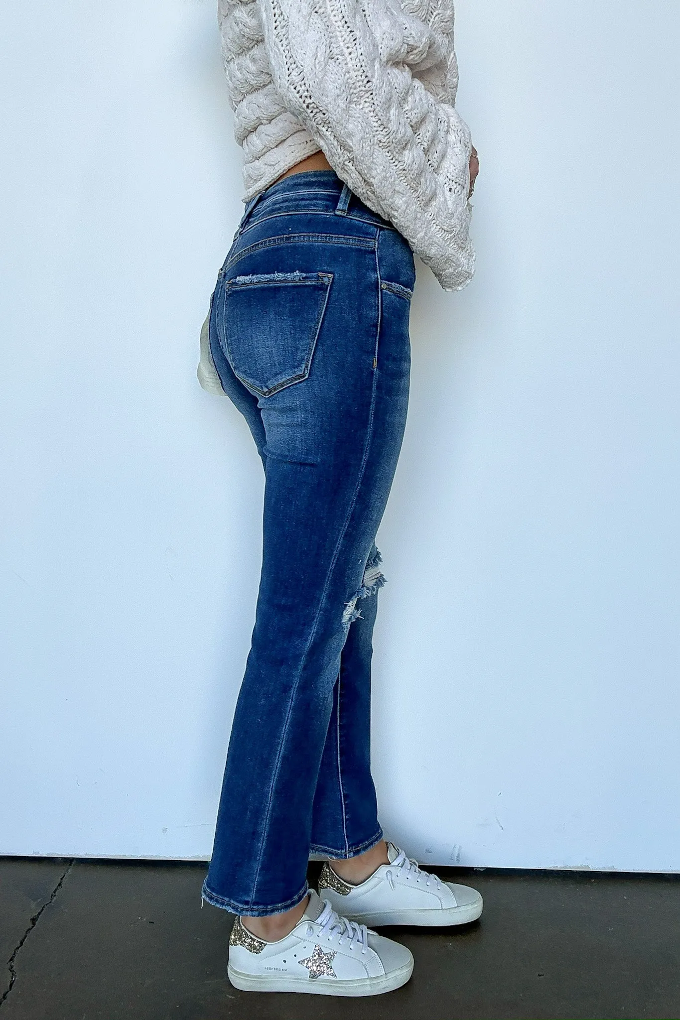 Marisse High Rise Distressed Slim Straight Jeans