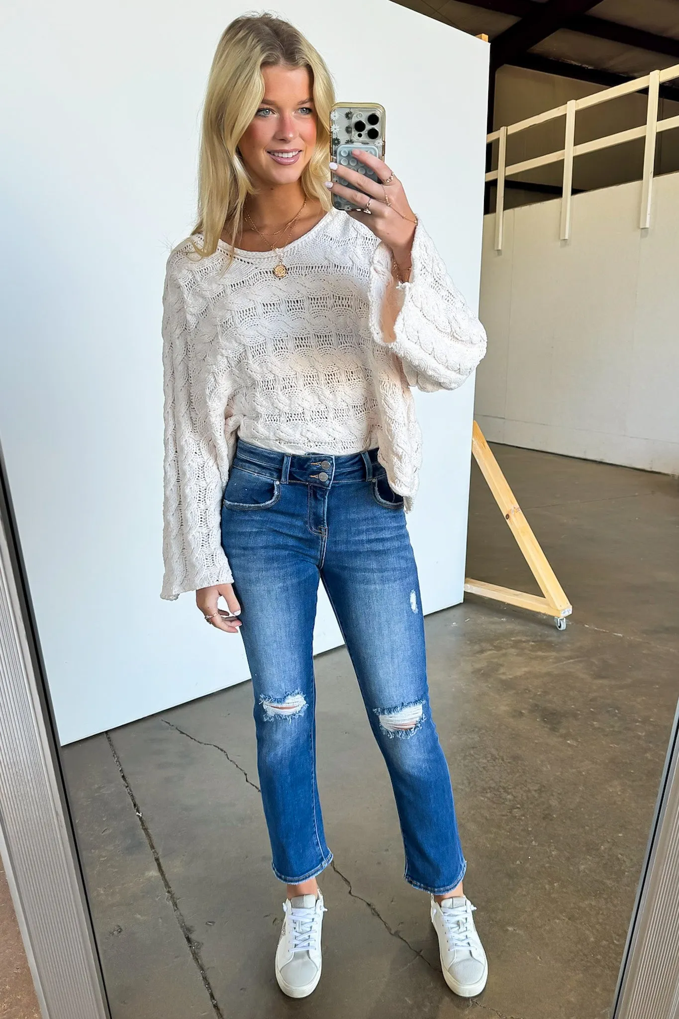 Marisse High Rise Distressed Slim Straight Jeans