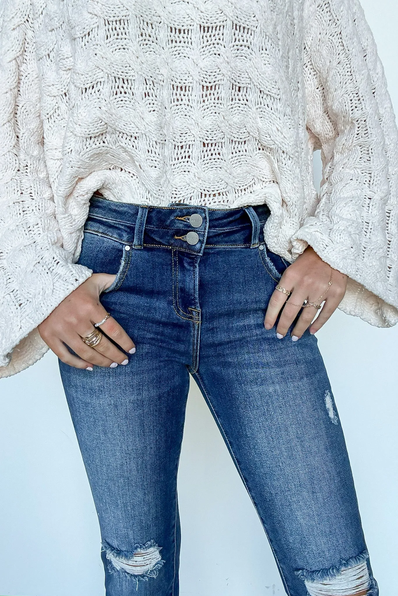 Marisse High Rise Distressed Slim Straight Jeans
