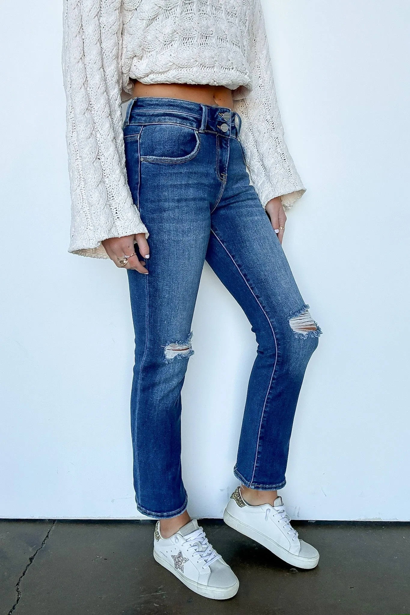 Marisse High Rise Distressed Slim Straight Jeans