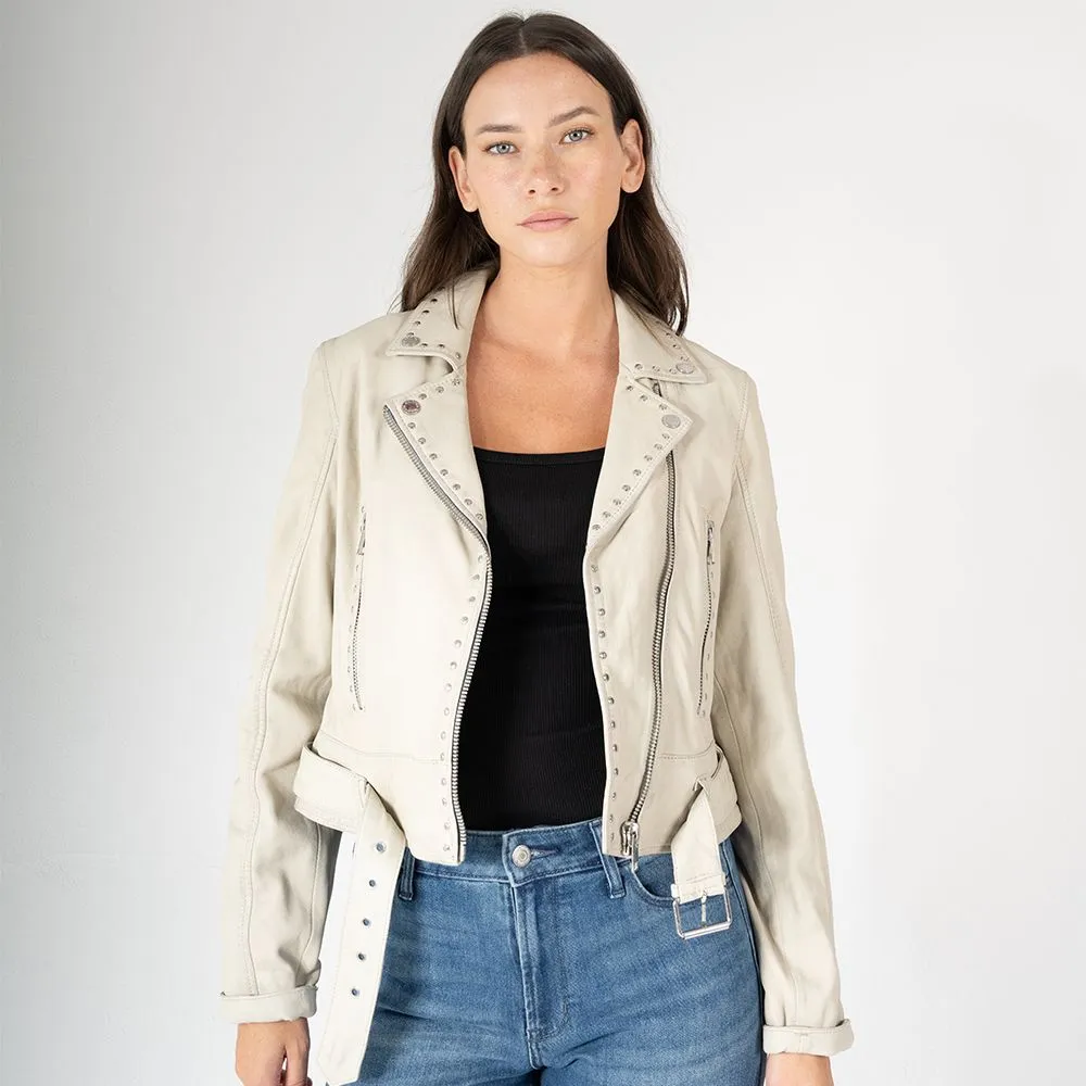 Maryn RF Leather Jacket- Offwhite