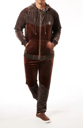 Mens Designer Stacy Adams Embossed Velvet Track Suit Slim Fit Rich Brown w/Hoody 2606