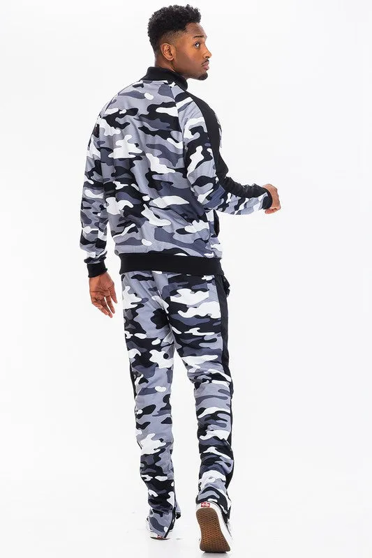 Mens FULL CAMO WITH STRIPE TRACK BOTTOM PANTS