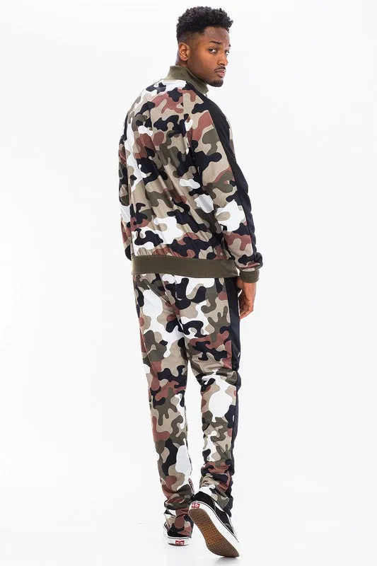 Mens FULL CAMO WITH STRIPE TRACK BOTTOM PANTS