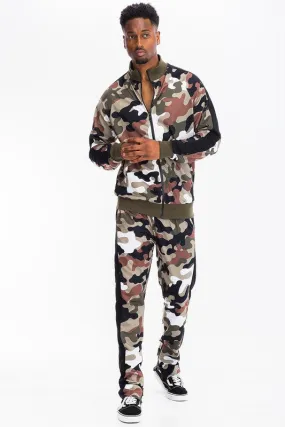 Mens FULL CAMO WITH STRIPE TRACK BOTTOM PANTS