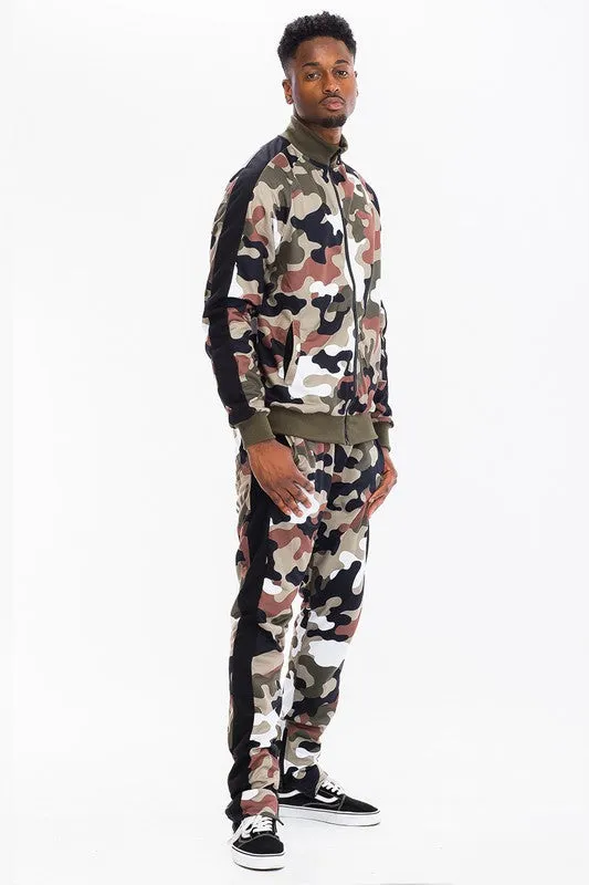 Mens FULL CAMO WITH STRIPE TRACK BOTTOM PANTS