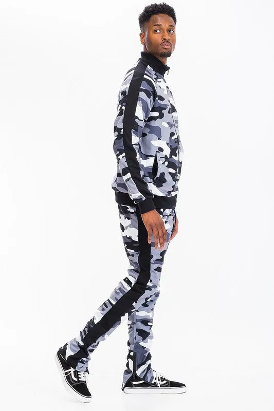 Mens FULL CAMO WITH STRIPE TRACK BOTTOM PANTS