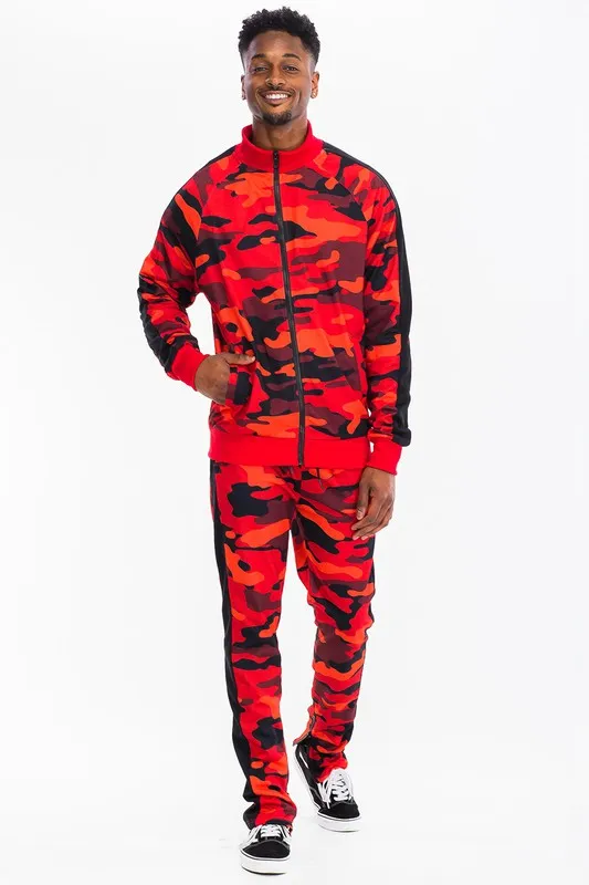 Mens FULL CAMO WITH STRIPE TRACK BOTTOM PANTS