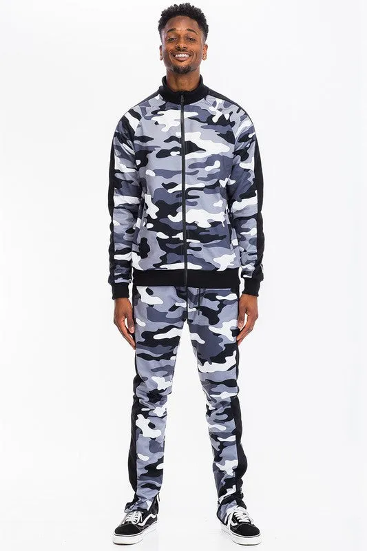 Mens FULL CAMO WITH STRIPE TRACK BOTTOM PANTS