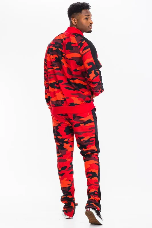 Mens FULL CAMO WITH STRIPE TRACK BOTTOM PANTS