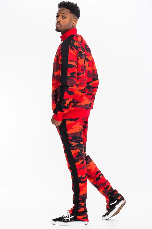 Mens FULL CAMO WITH STRIPE TRACK BOTTOM PANTS