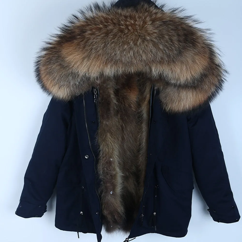 Men's Winter Casual Warm Slim Hooded Parka With Raccoon Fur