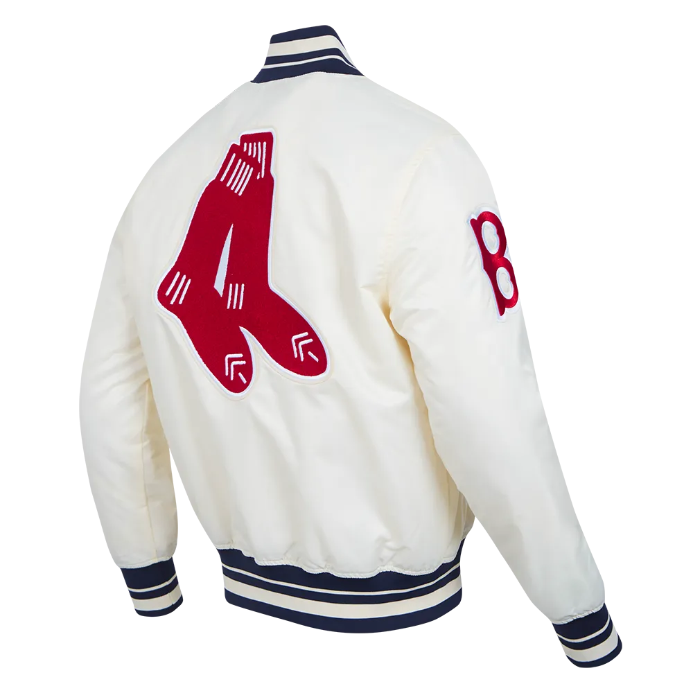 MLB BOSTON RED SOX RETRO CLASSIC MEN'S RIB SATIN JACKET (EGGSHELL/MIDNIGHT NAVY)