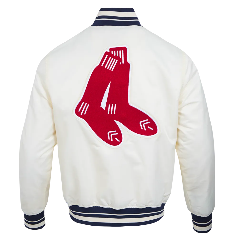 MLB BOSTON RED SOX RETRO CLASSIC MEN'S RIB SATIN JACKET (EGGSHELL/MIDNIGHT NAVY)