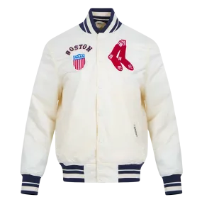 MLB BOSTON RED SOX RETRO CLASSIC MEN'S RIB SATIN JACKET (EGGSHELL/MIDNIGHT NAVY)