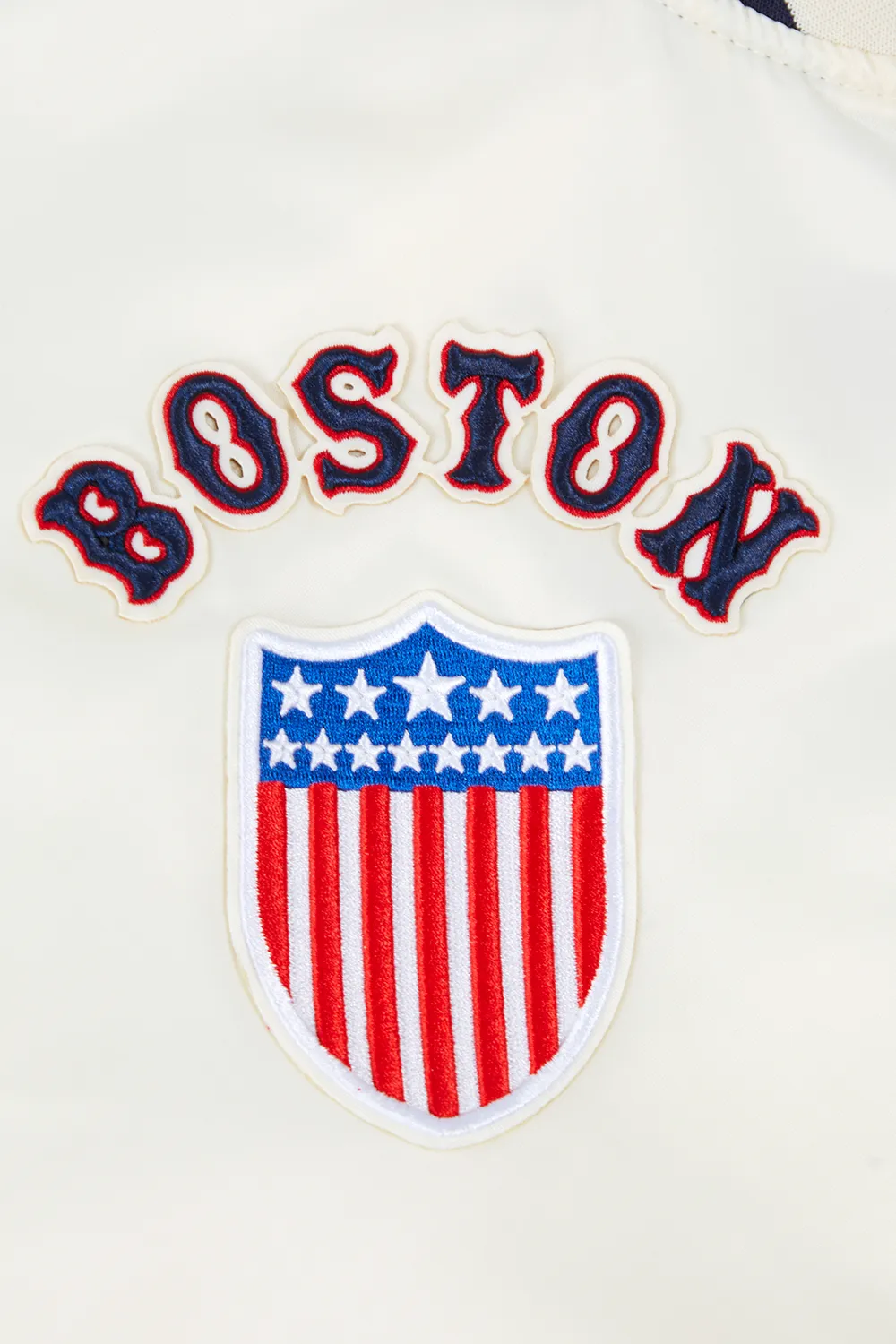 MLB BOSTON RED SOX RETRO CLASSIC MEN'S RIB SATIN JACKET (EGGSHELL/MIDNIGHT NAVY)
