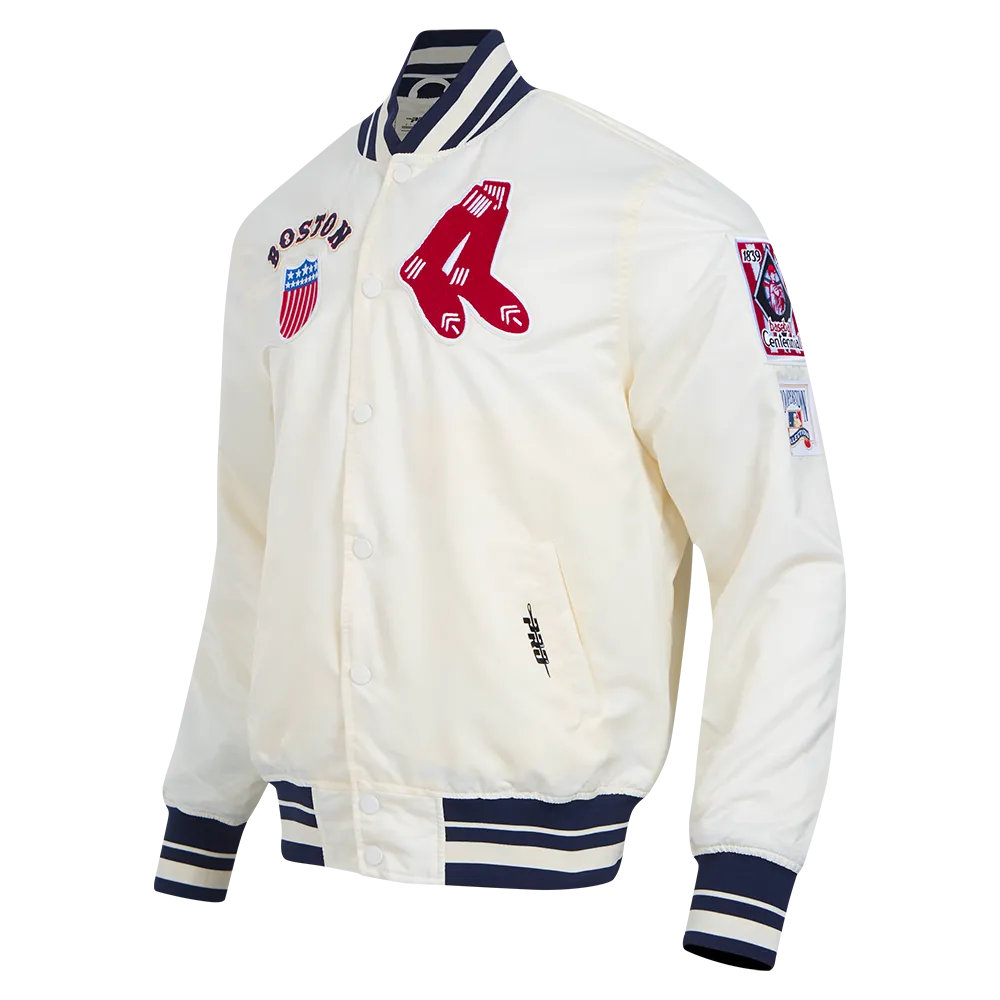 MLB BOSTON RED SOX RETRO CLASSIC MEN'S RIB SATIN JACKET (EGGSHELL/MIDNIGHT NAVY)