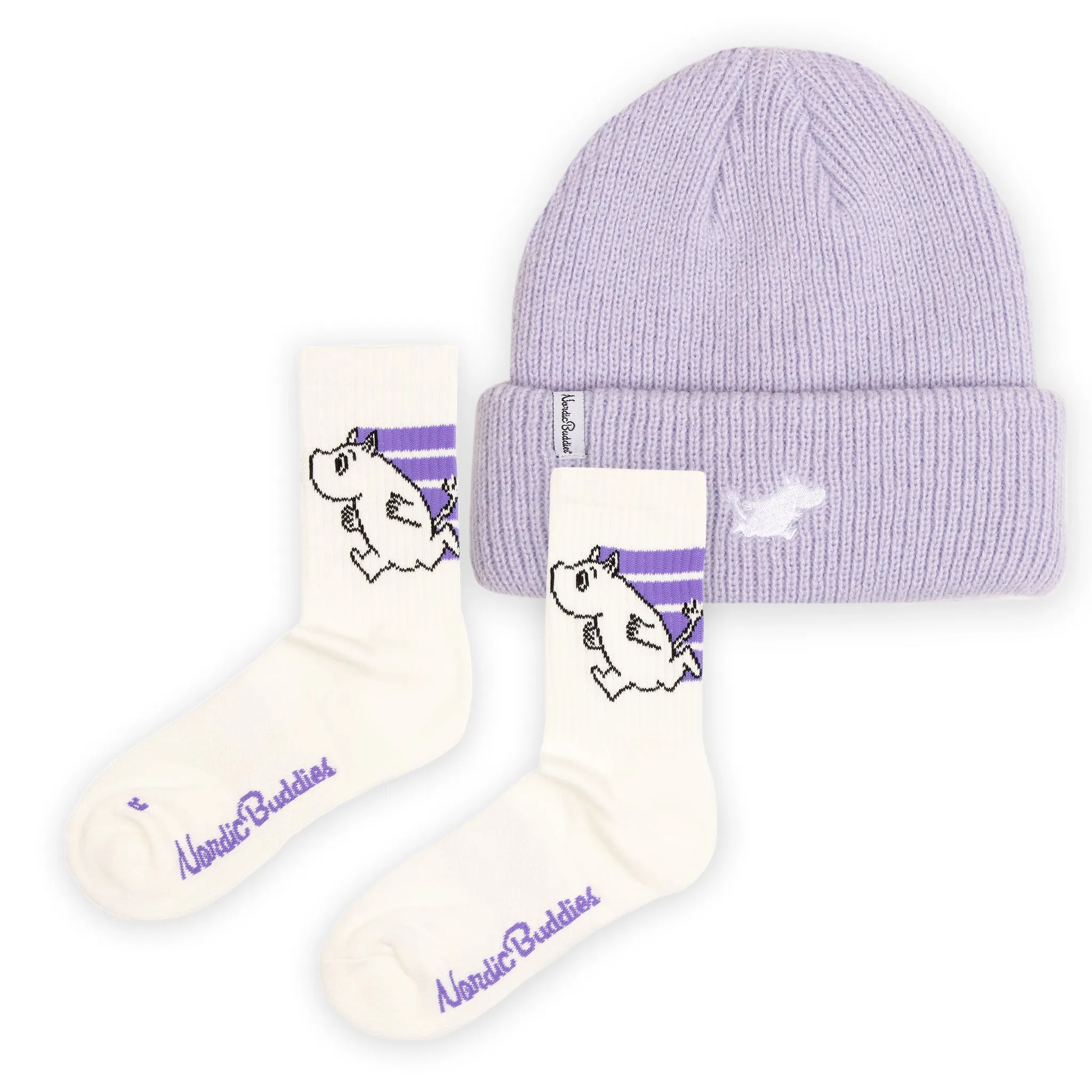Moomintroll Active Socks and Beanie Christmas Combo - Lilac & White