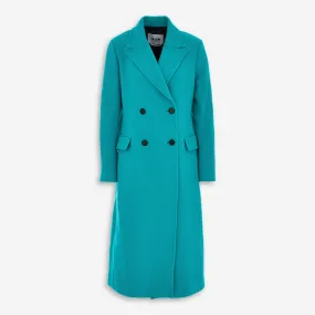 MSGM  Turquoise Thick Twill Wool Blend Trench Coat
