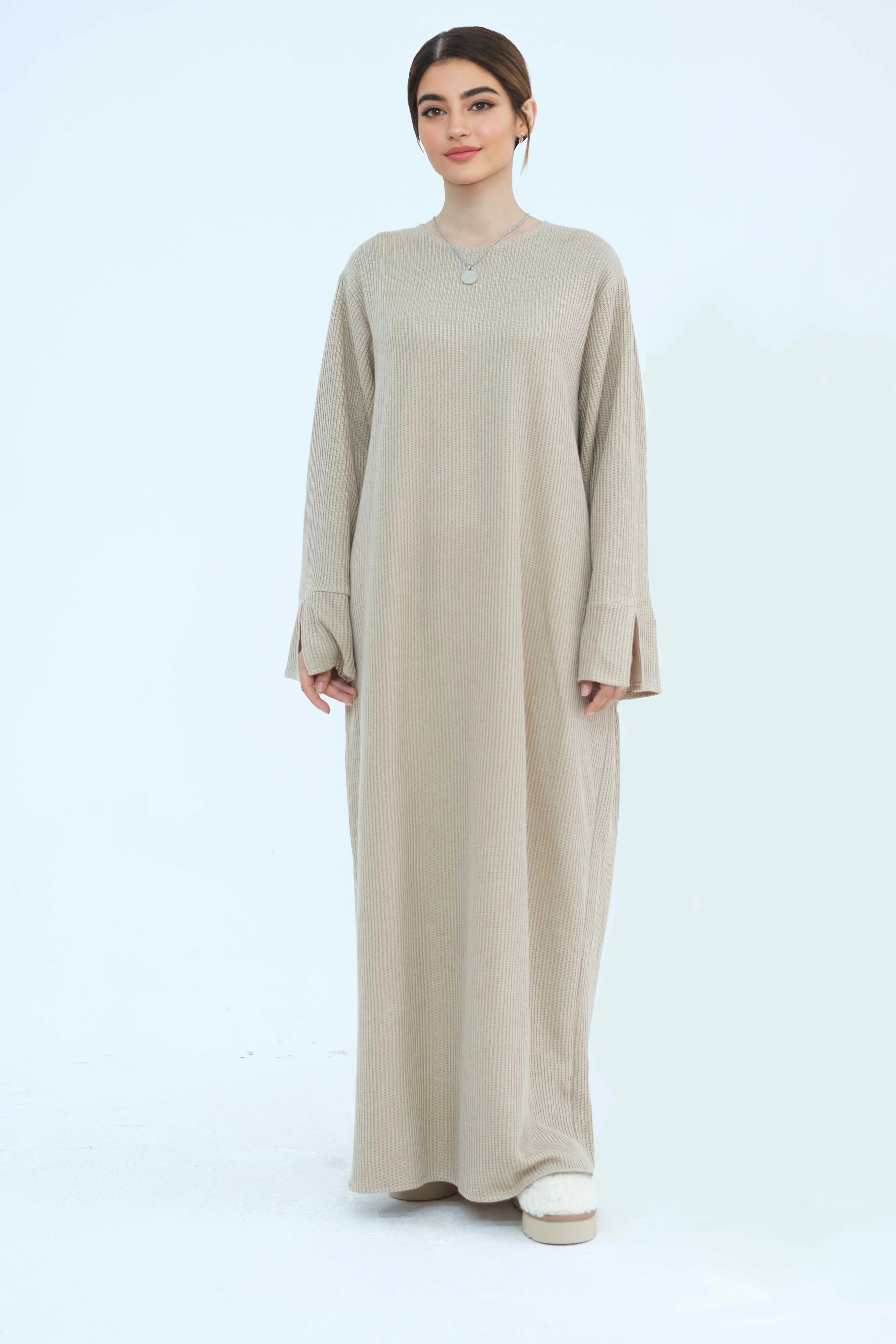 NOOR Knit Maxi Dress Abaya 912-Khaki