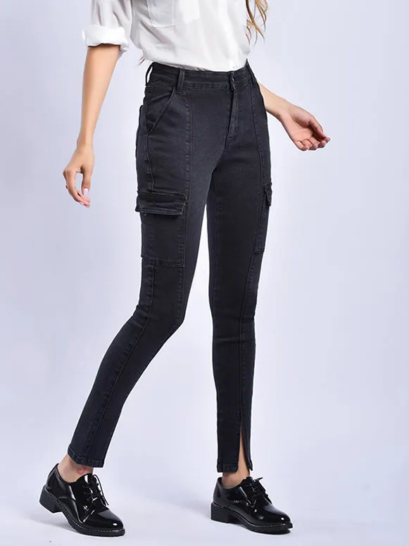 Nvuvu Black Skinny Fit Chinos Split Jeans