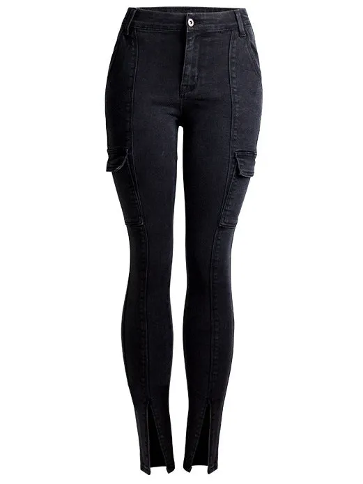 Nvuvu Black Skinny Fit Chinos Split Jeans