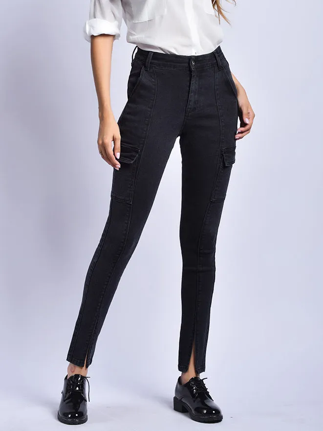 Nvuvu Black Skinny Fit Chinos Split Jeans