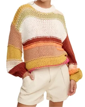 Open Mixed Knit Slouchy Hand Crochet Sweater