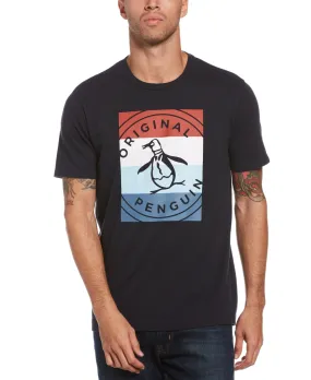 Original Penguin Men's Colorblocked Stamp Logo Graphic T-Shirt Blue Size X-Large