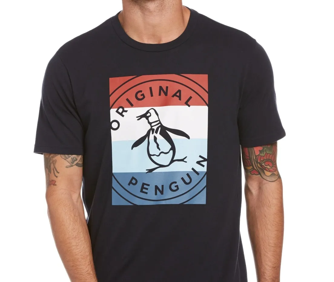 Original Penguin Men's Colorblocked Stamp Logo Graphic T-Shirt Blue Size X-Large
