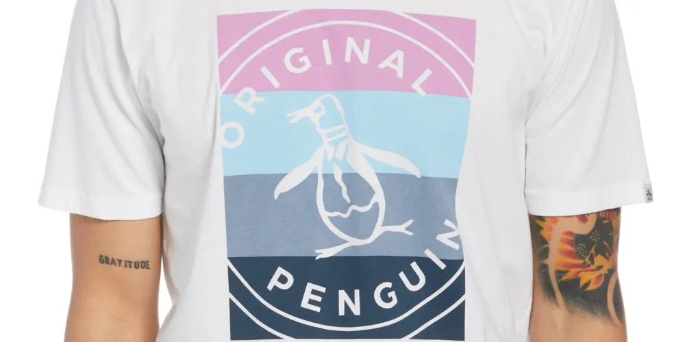 Original Penguin Men's Colorblocked Stamp Logo Graphic T-Shirt White Size Large