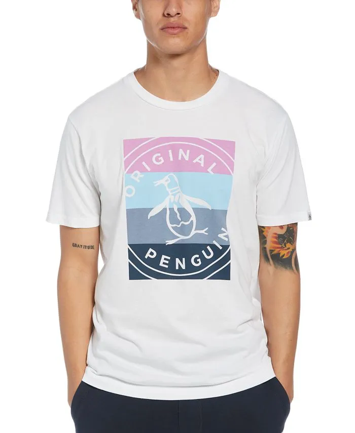 Original Penguin Men's Colorblocked Stamp Logo Graphic T-Shirt White Size Large