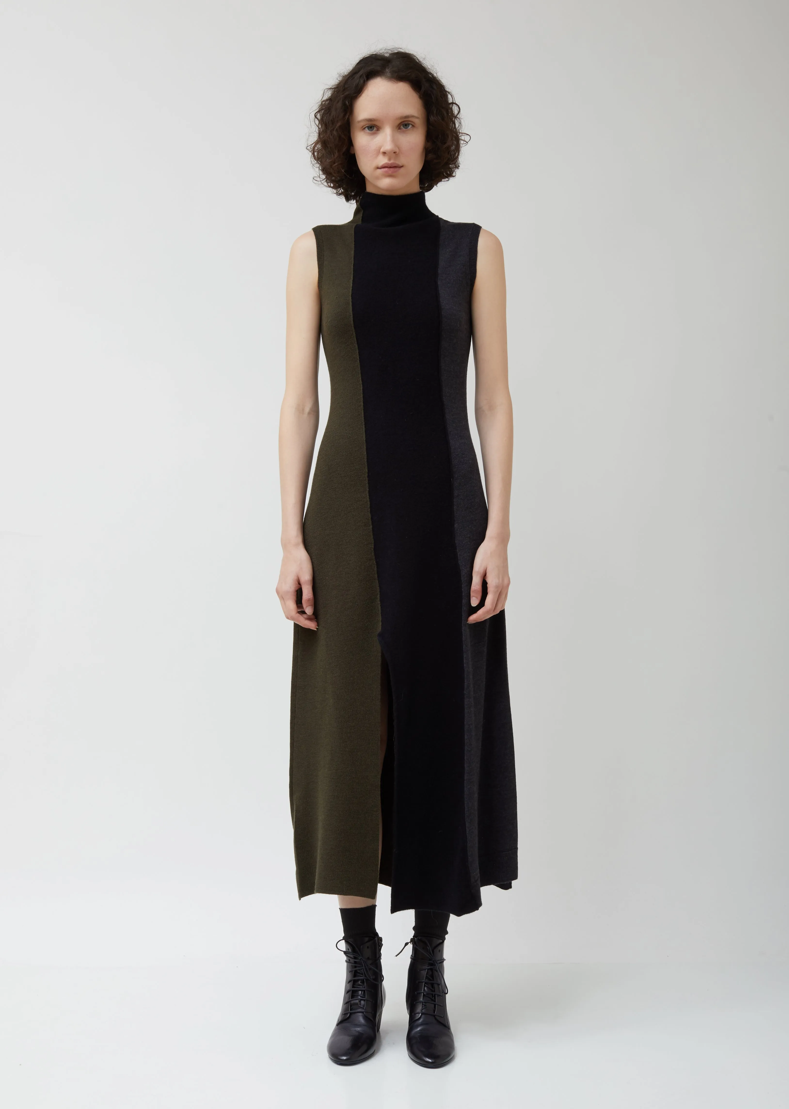 Patchwork Sleeveless Wool Dress