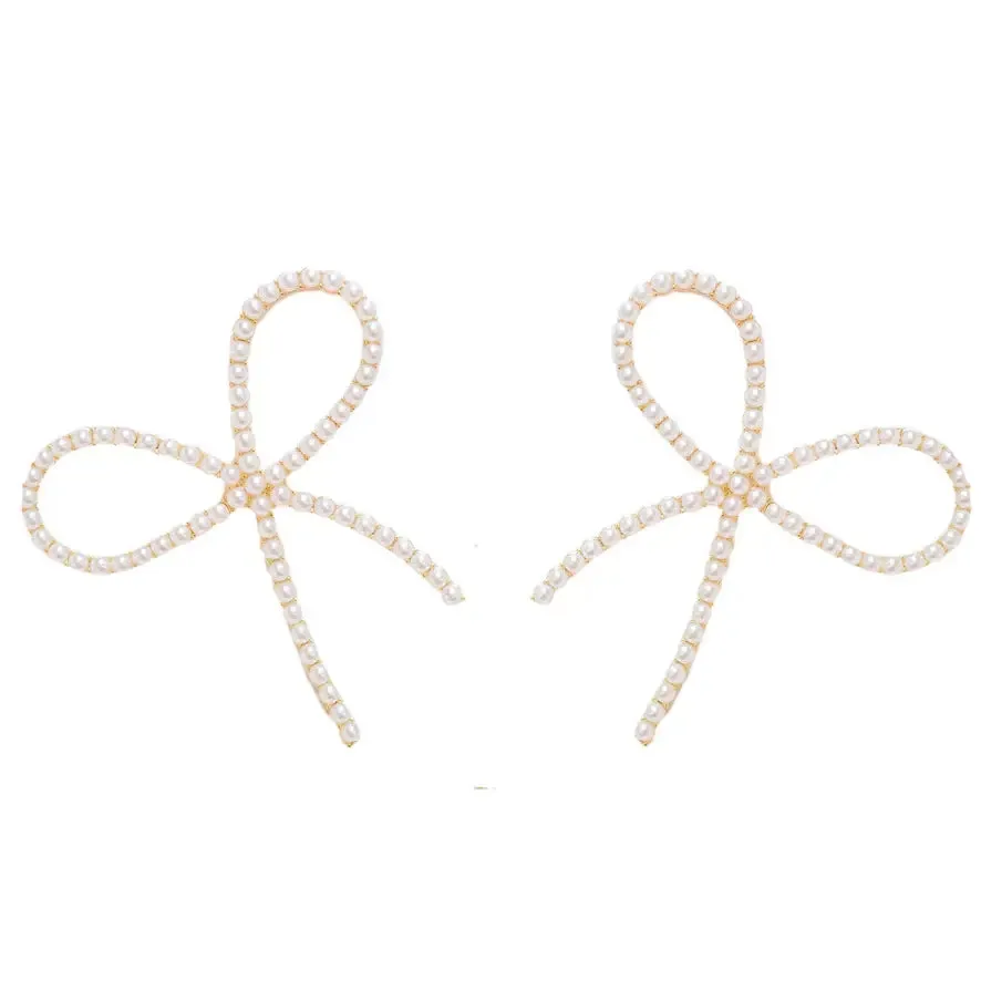 Pearl Statement Bow Earrings