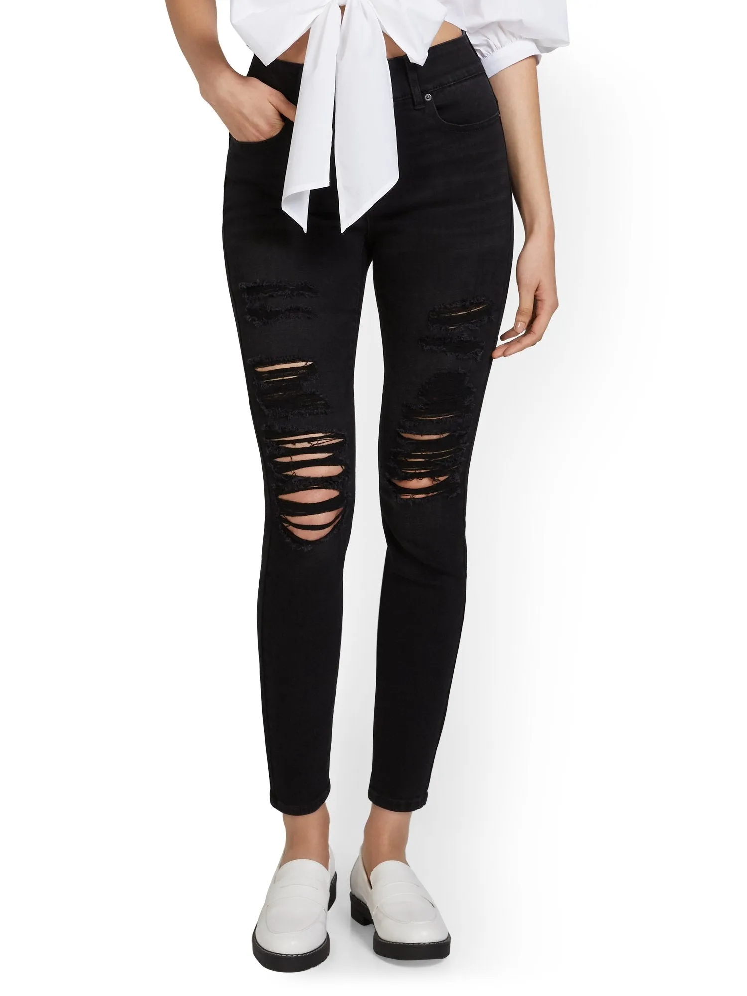 Petite Mya Curvy High-Waisted Super-Skinny Jeans - Black