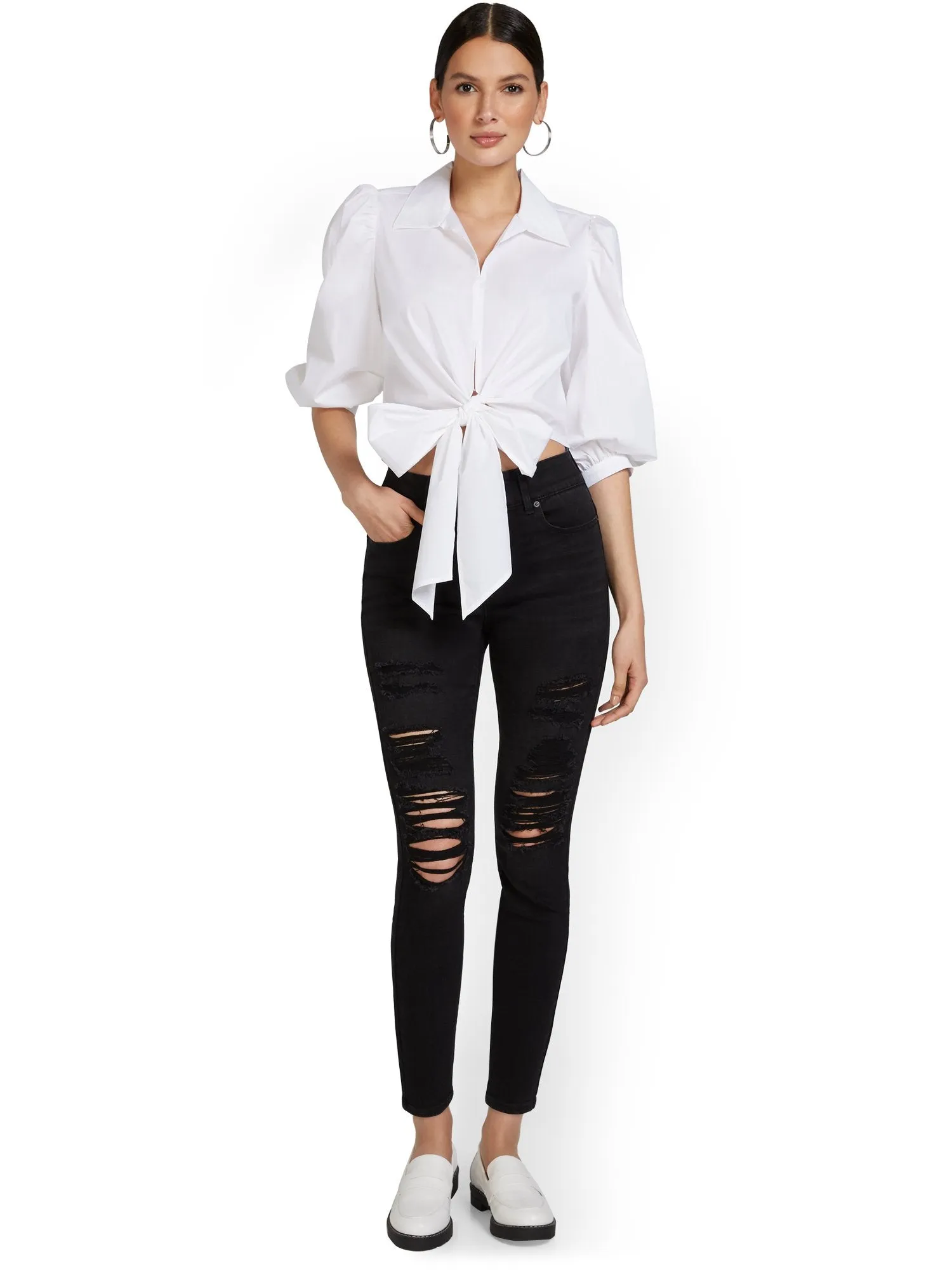 Petite Mya Curvy High-Waisted Super-Skinny Jeans - Black
