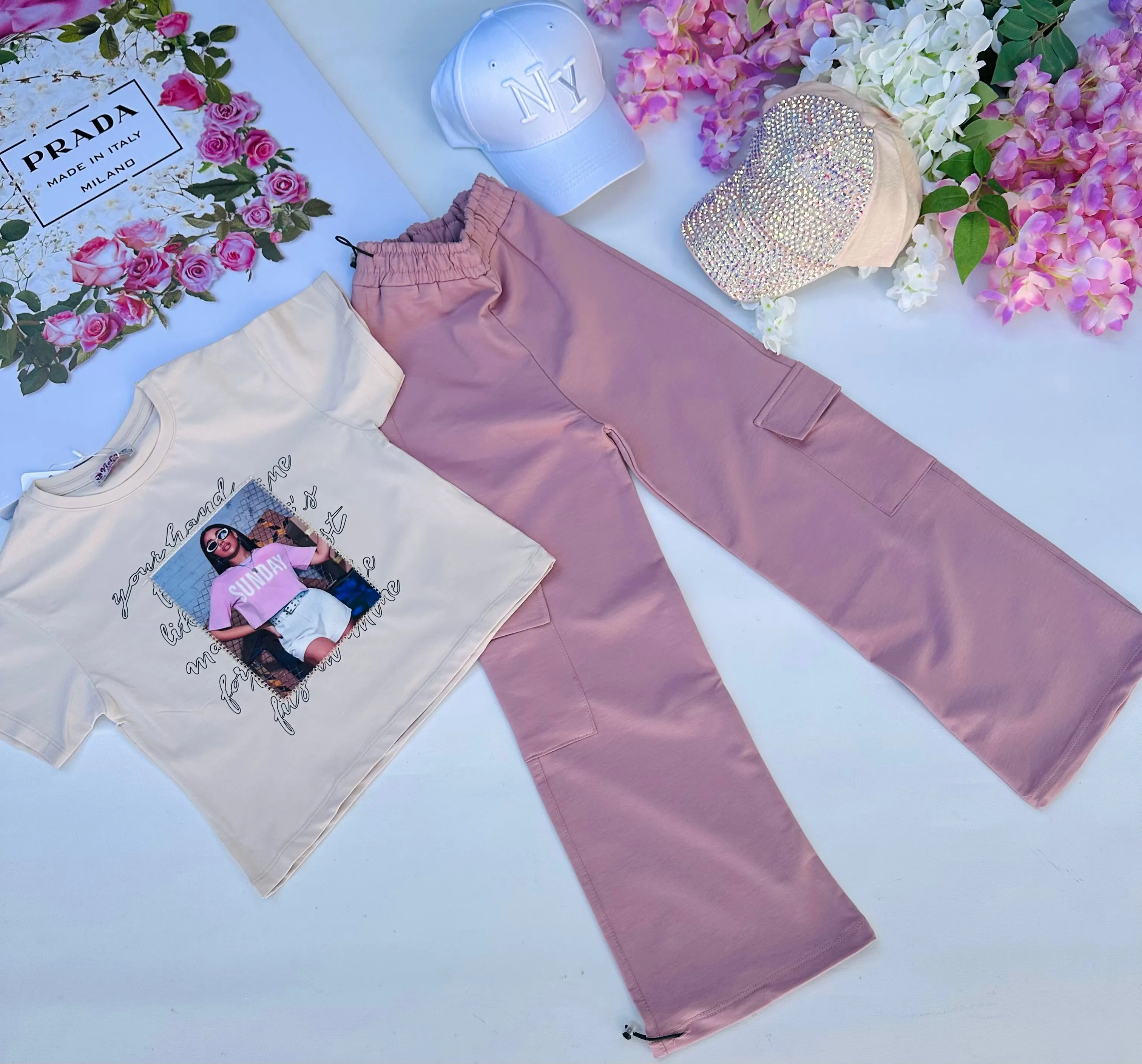 Pink cargo wild leg pants