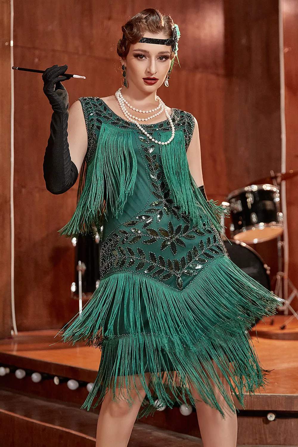 Plus Size Champagne Gatsby Flapper Dress with Sequins and Fringes