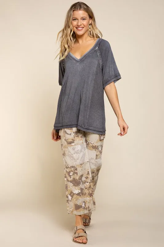 POL Studded Strappy Back Waffle Mixed Knit Top